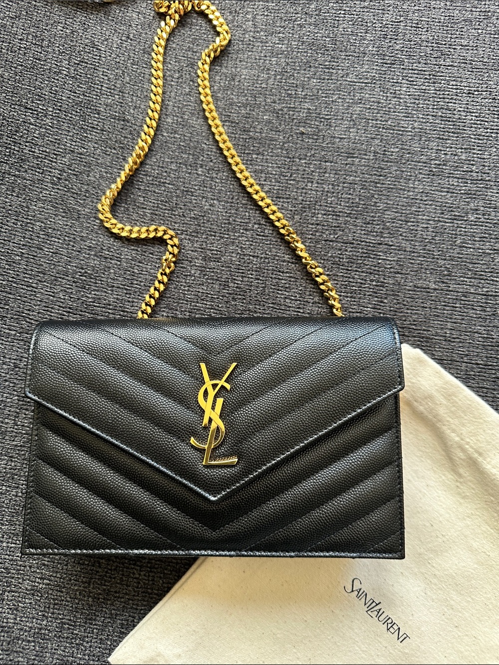 Authentic Saint Laurent (YSL) Cassandre Chain Wallet 🖤 Like New!